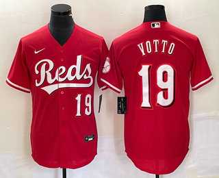 Mens Cincinnati Reds #19 Joey Votto Number Red Cool Base Stitched Baseball Jersey